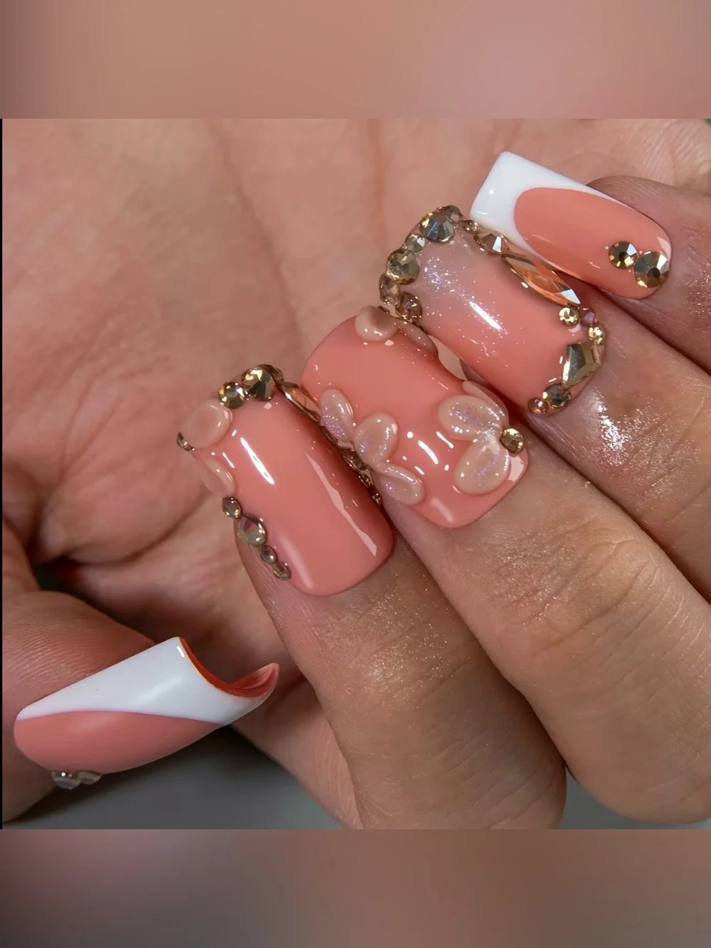 Peach Crystal Accent Press-On Nail Set by Lovful